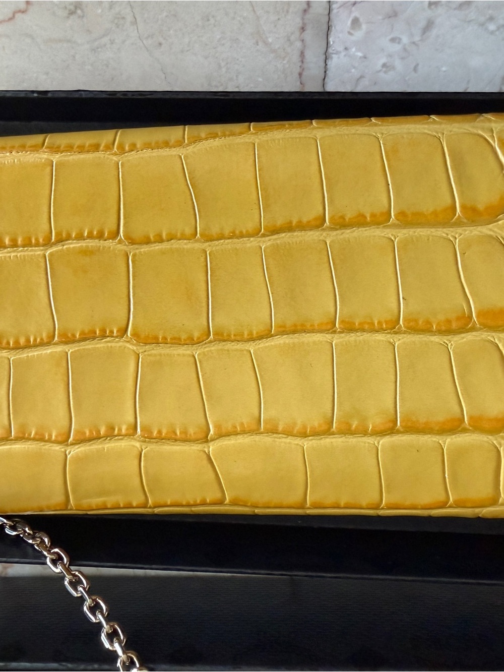 MCM Mustard Yellow Croc-Embossed Mini Chain Shoulder Bag - USED TWICE - Picture 5 of 7